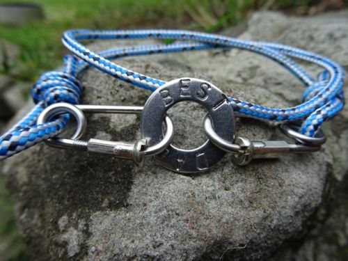 Blue Rope Carabiner Bracelet Stamped